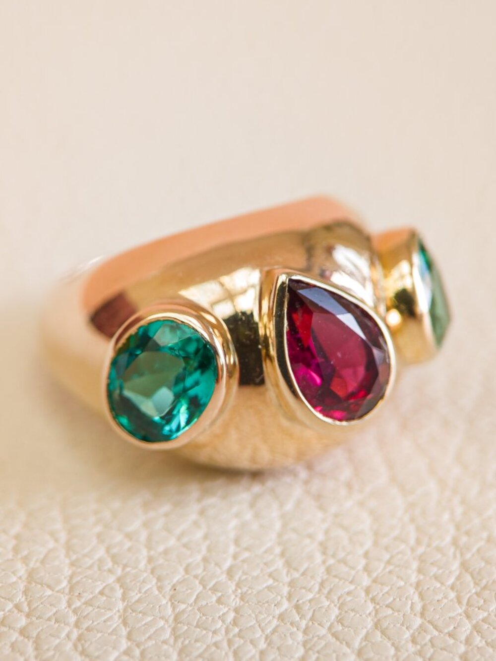 Three-Stone Tourmaline Dome Ring, Appraised $5,625 – 14k Gold, Size 6¼